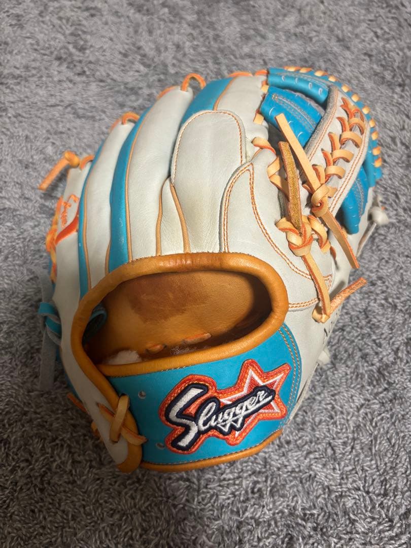 久保田 スラッガー オーダー 軟式　内野手用 ホワイト/ブルー/オレンジ 楽天市場】久保田スラッガー軟式グラブ定番オーダー(内野オール