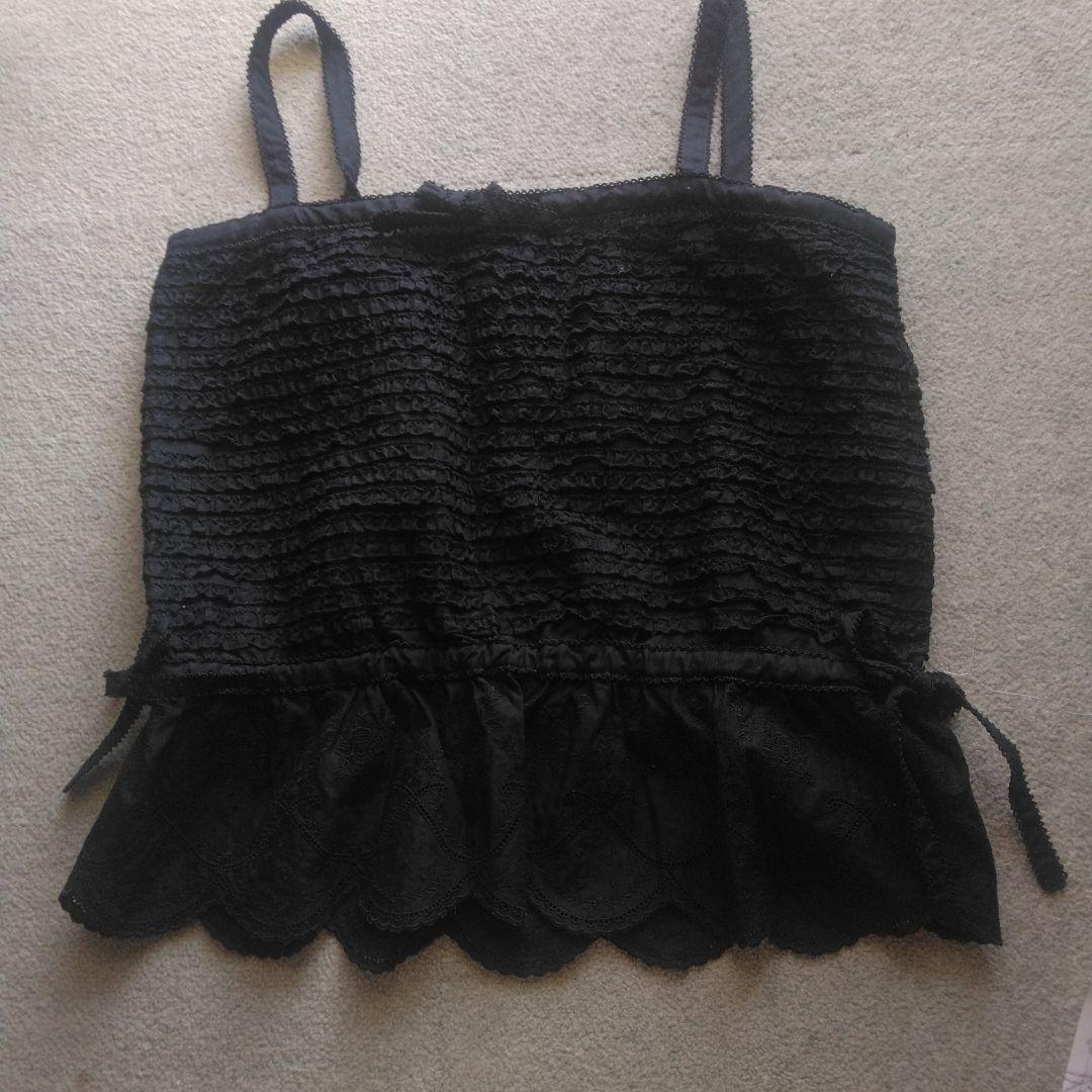 205 ワンダフルワールド　黒総ピコフリルキャミソール スカラップエッジ 205 ワンダフルワールド 黒総ピコフリルキャミソール スカラップエッジ