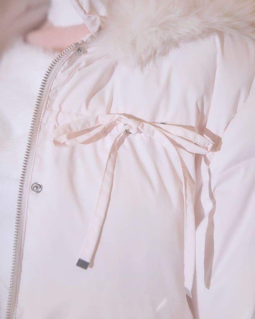 ミシェルマカロン ファーフードリボンダウンコート ピンク XS - メルカリ