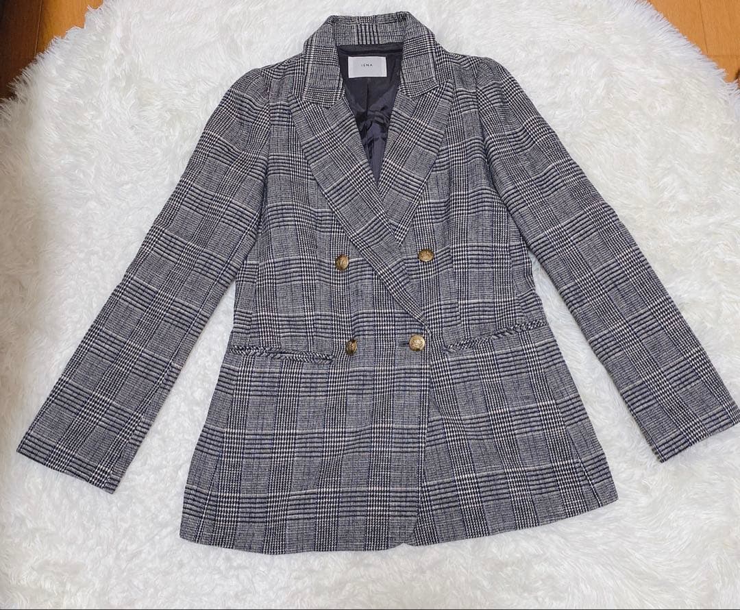 IENA イエナ　ダブルブレストジャケットダブル 金ボタン　モールチェック　36 IENA（イエナ） ジャケット テーラードジャケット ダブルブレスト