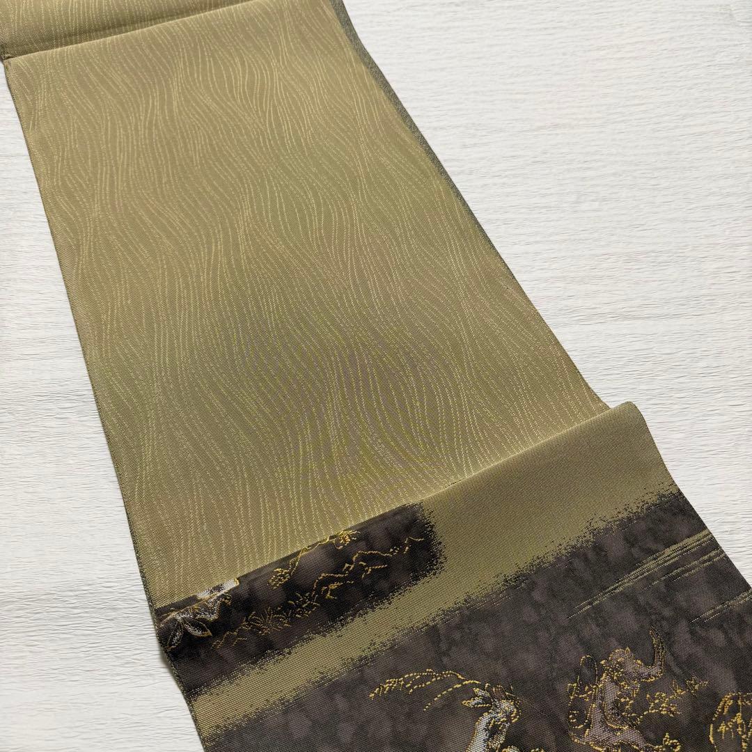 m-73 鳥獣戯画 純引箔 西陣 芳彩織 未仕立て 正絹 袋帯 - メルカリ
