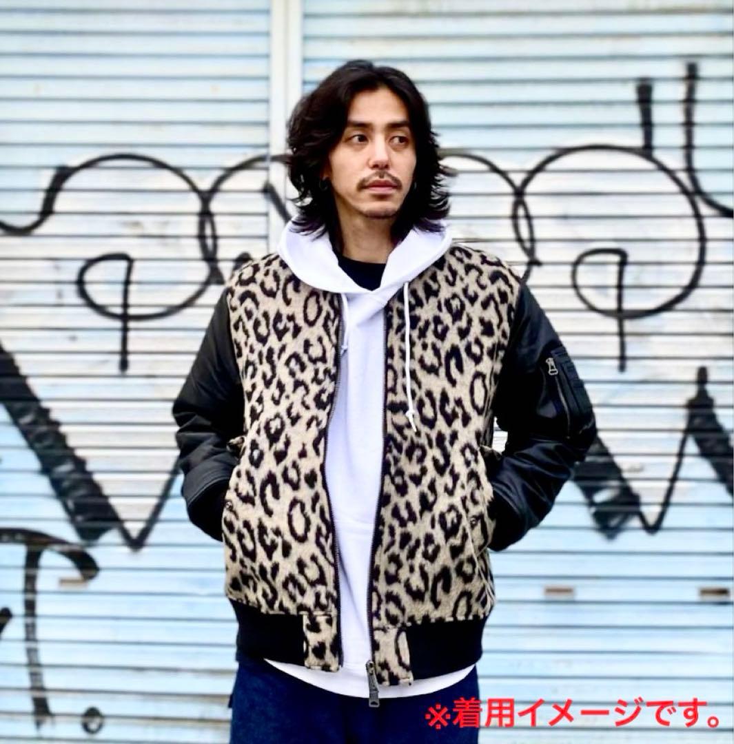 Lサイズ◎MMMM 羊革 ラムレザー切替 レオパード柄 MA-1 ジャケット 豹 Lサイズ◎MMMM 羊革 ラムレザー切替 レオパード柄 MA-1 ジャケ