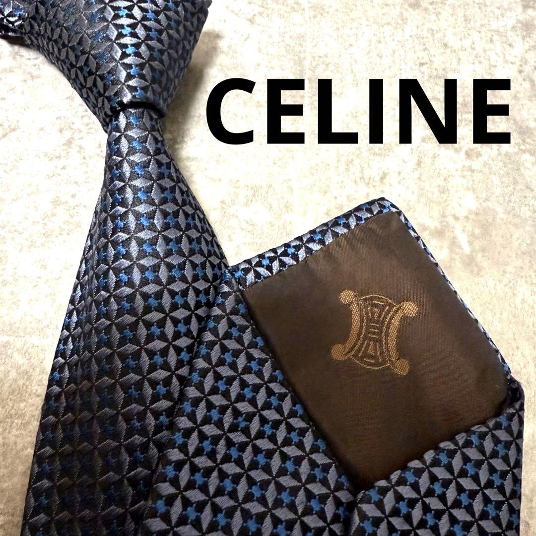 ✨美品✨】CELINE セリーヌ ネクタイ ネイビー トリオンフ シルク 光沢