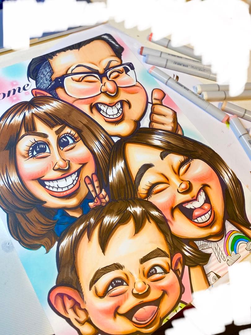 世界で1枚の手描きのオーダーメイド似顔絵★家族一緒に★記念日★誕生日★お祝い そっくりでかわいいプロの手描き似顔絵オーダーメイド:友達と一緒の