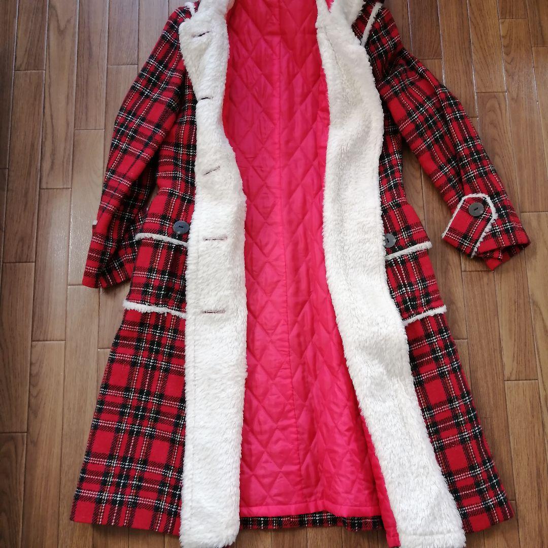 MILK タータンチェック ロングコート 90s レッド FREE