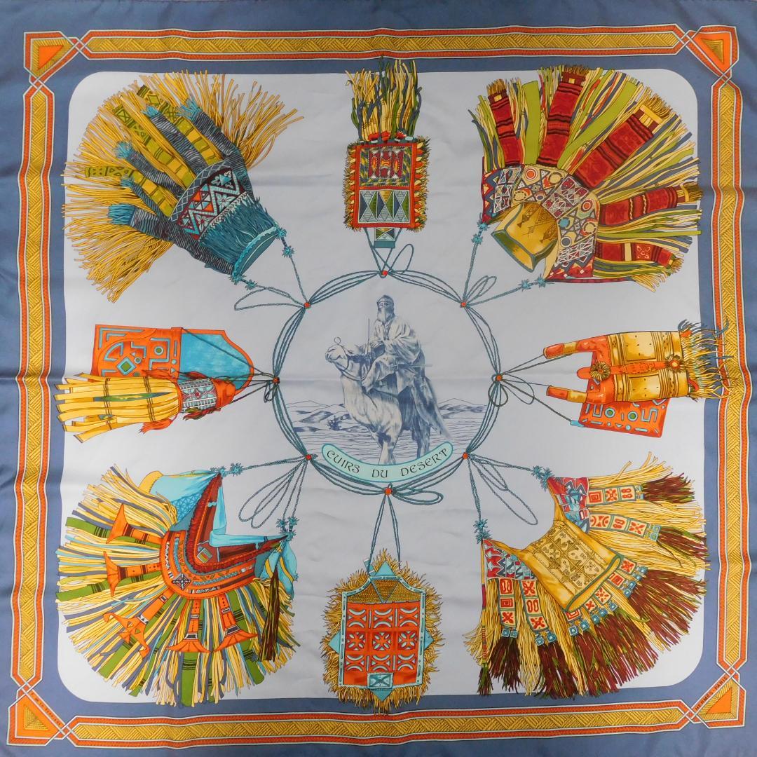 HERMES エルメス スカーフ カレ90 砂漠の革飾り ラクダ シルク100