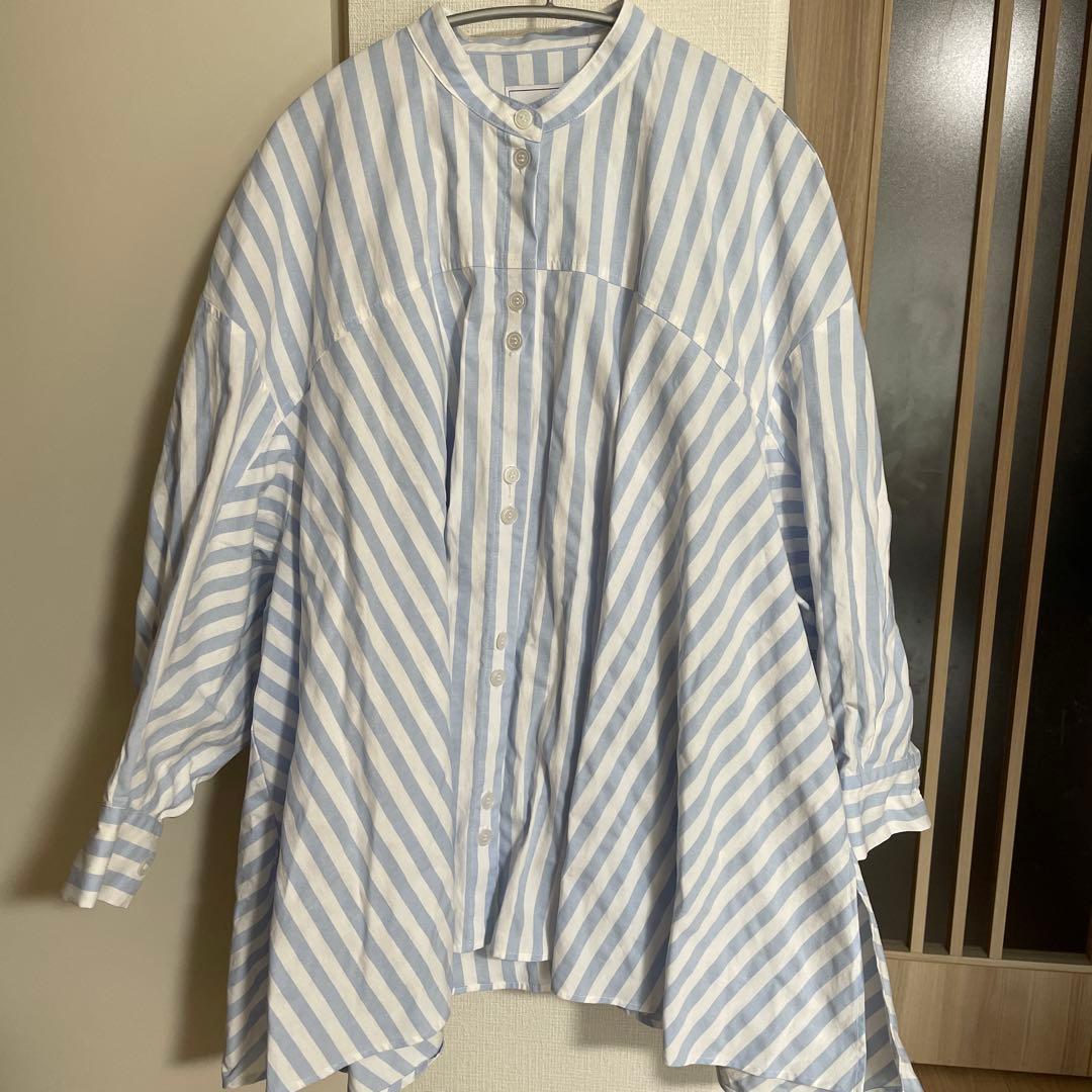 LINKABLE リンカブル　ブルーストライプ餃子ブラウス　シャツ LINKABLE リンカブル ブルーストライプ餃子ブラウス シャツ