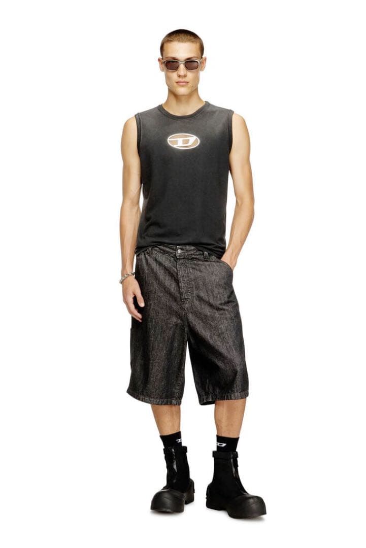 ★DIESEL Faded tank top with puffy Oval D Men's Faded tank top with puffy Oval D | Black | Diesel