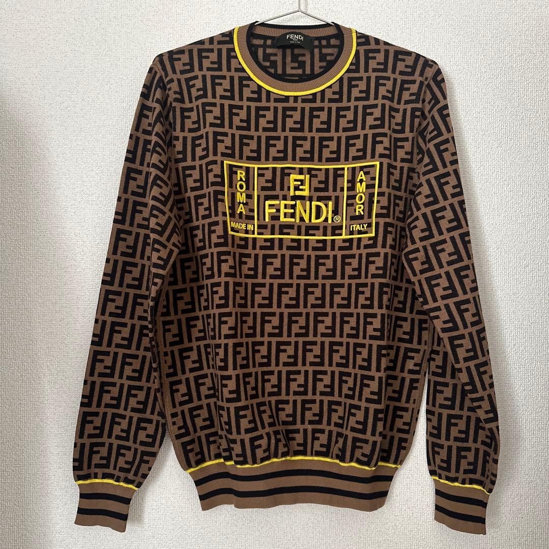FENDI ロゴ入りブラウンニットセーター フェンディ FENDI 子供服 ニット セーター ブラウン ホワイト キッズ