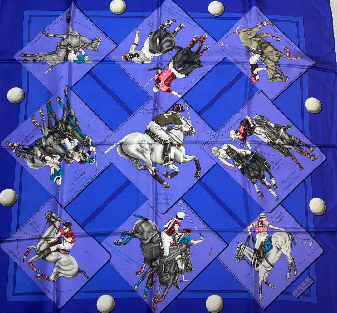 HERMES ポロ競技 スカーフ ヴィンテージ・中古】エルメス HERMES カレ90 シルクスカーフ POLO柄