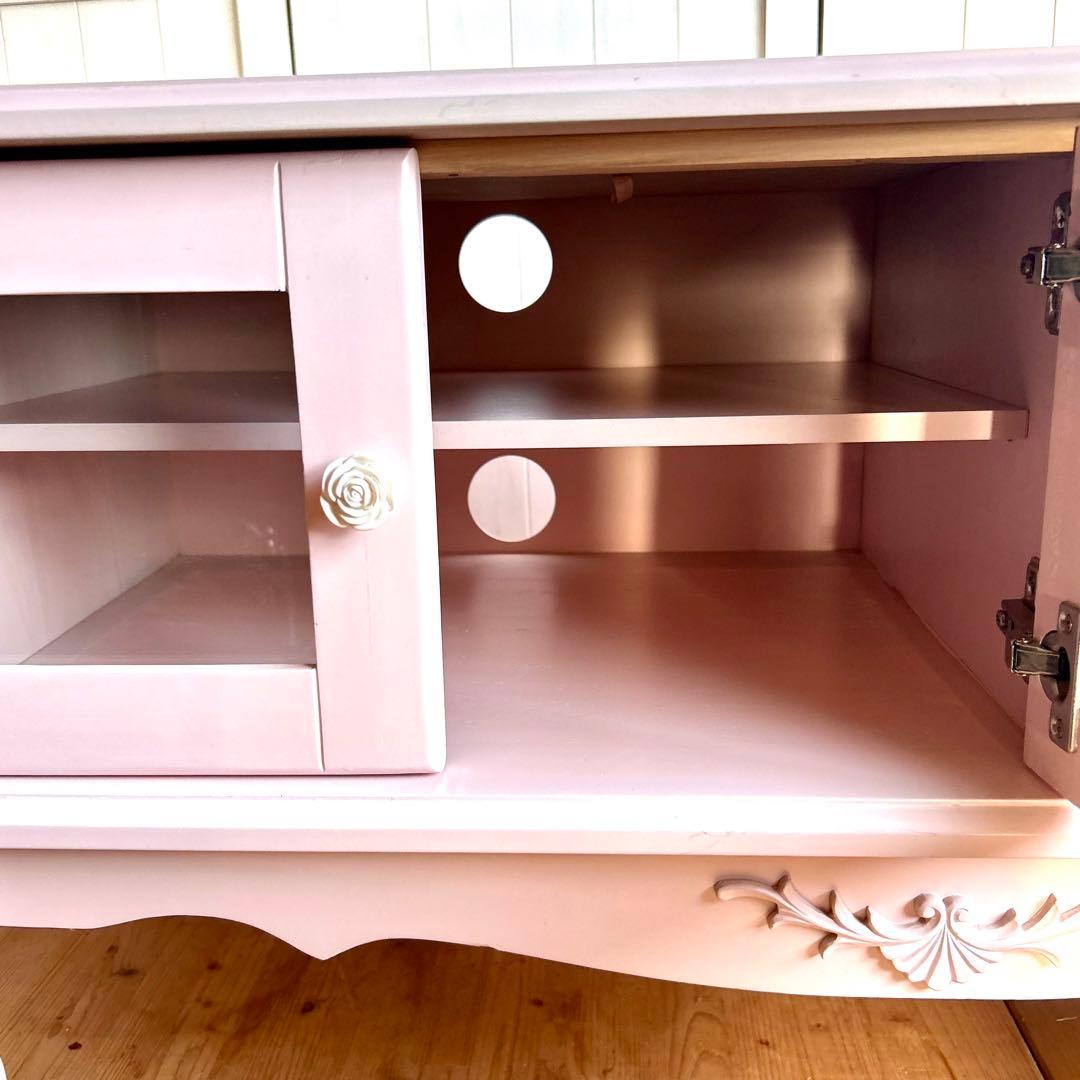 ピンクのテレビボード フェミニン プリンセス系 幅90cm ロココ調 テレビ台