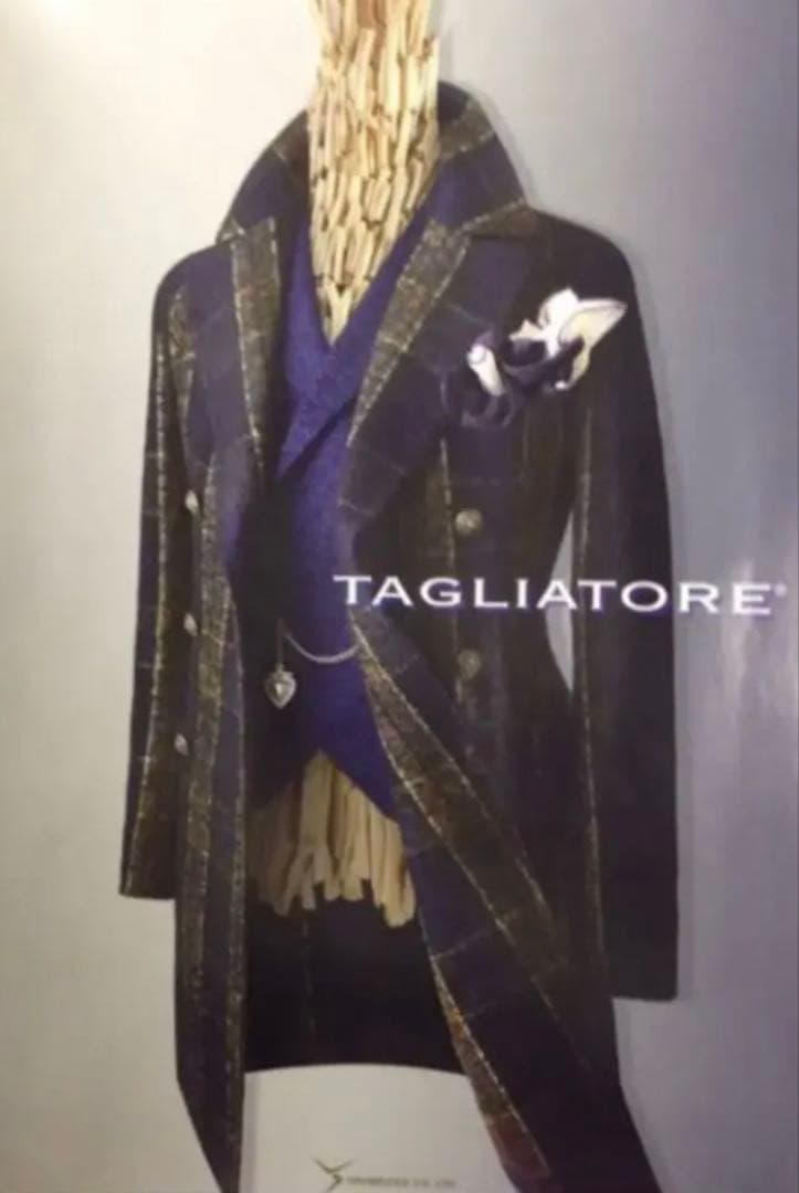 TAGLIATORE ネイビー チェック ダブルブレストコート TAGLIATORE (タリアトーレ) カシミヤ混 ダブル ブレスト コート