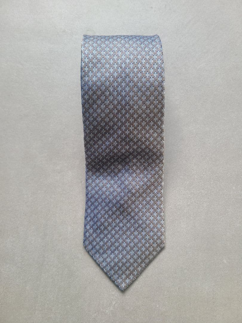 HERMES 青と茶色のチェック柄ネクタイ エルメスHERMES マルチストライプジャガードシルクネクタイ 茶青緑 (K