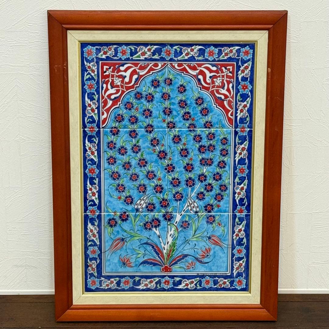 H112K15b トルコ陶器 手書きタイル 額装 楽天市場】【15%OFFクーポン対象】トルコ陶器 手書きタイル 2枚額 H52