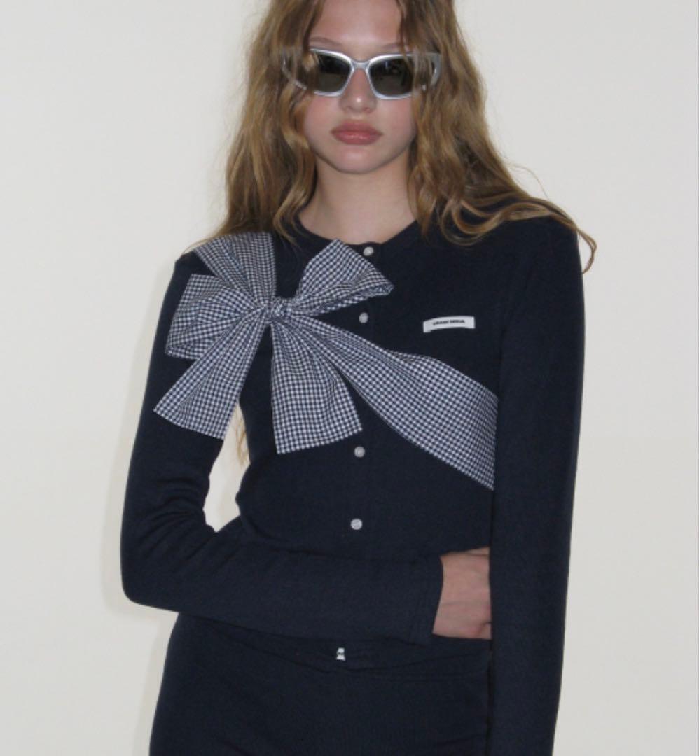 新品 CRANK Ribbon Tie Knit Cardigan カーディガン CRANK Ribbon Tied Knit Cardigan カーディガン 長袖 黒 リボン｜Yahoo