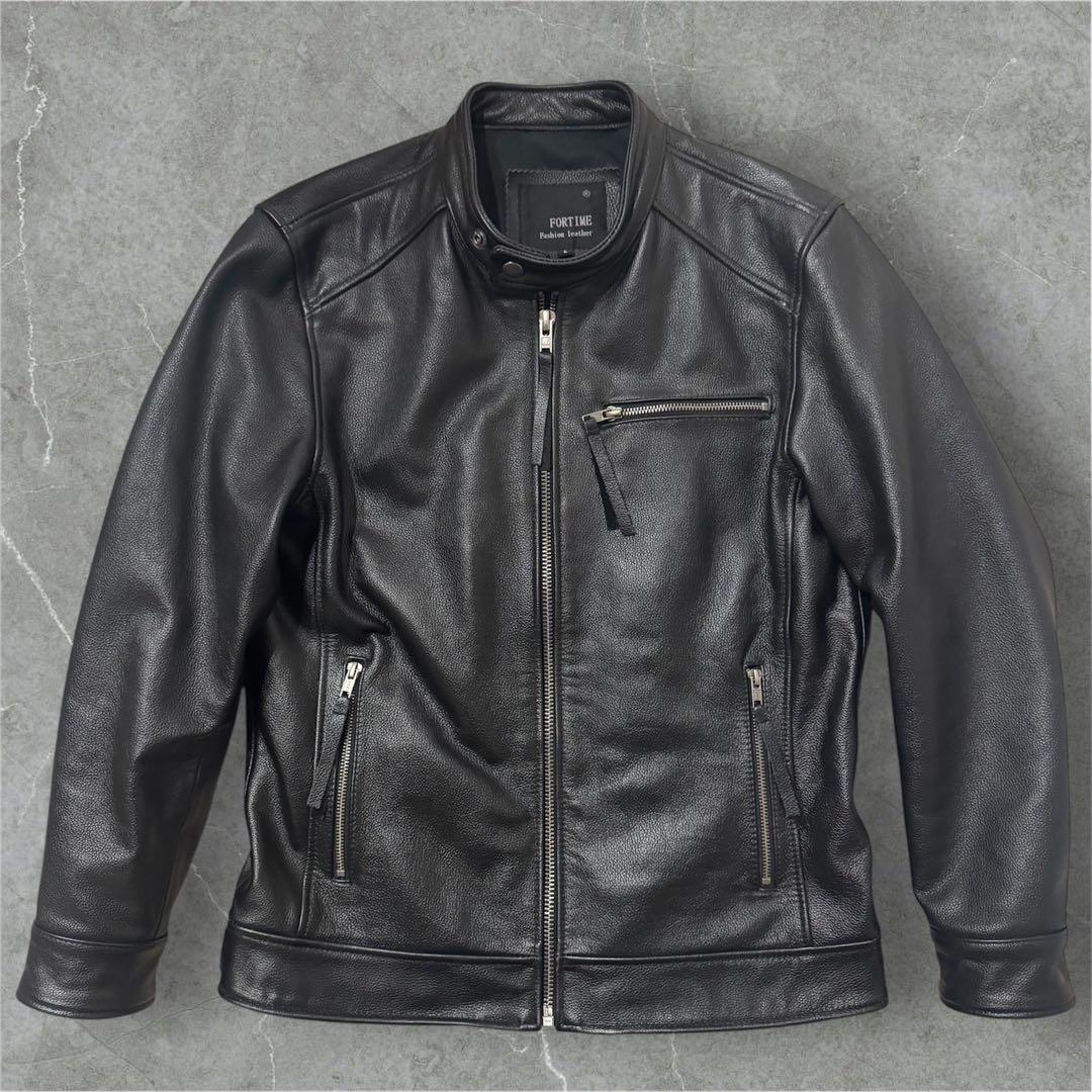 牛革　カウレザー　シングルライダースジャケット　バイカー　ビンテージ　ブラック 牛革 シングルライダースジャケット メンズ ブラック XS/S/M/L/LL/3L