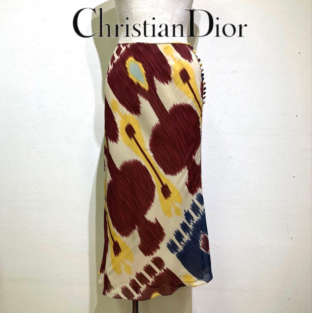 Christian Dior フランス製　シルク100 フレアスカート ミモレ丈 CITRINE Chakra（シトリンチャクラ） スカート フレアスカート ロング