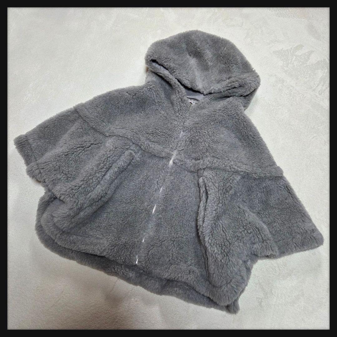 [美品]ボアポンチョ テディベア アルパカ混 シルク混 フード付き グレー テディベア ケープ ケープ ポンチョ アルパカ カシミヤ ブラウン