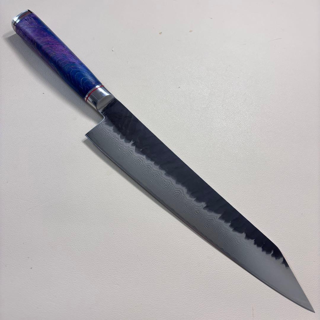 240mm黒打ちダマスカス　(切付型)牛刀シェフナイフ 牛刀【新品】。 切付牛刀 VG-10 黒染めダマスカス 黒檀水牛柄 240mm – MUSASHI