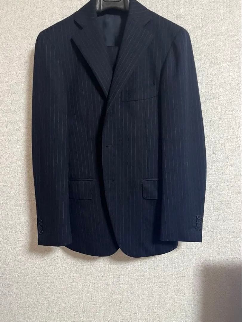 りす　リングジャケット　ストライプサキソニースーツ　ネイビー　サイズ42 ウール×シルク ネイビースーツ No-253 S-172 | RING JACKET MEISTER
