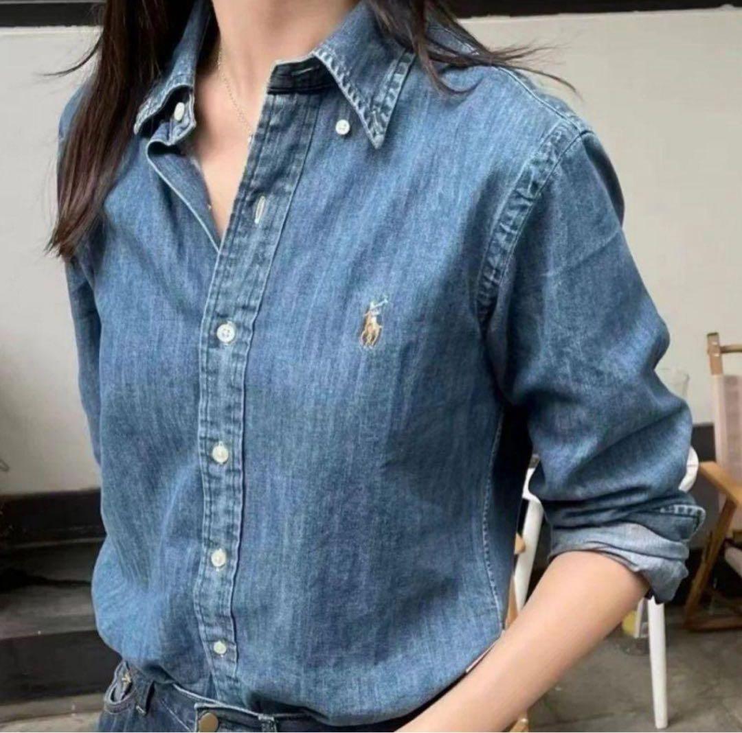 美品 ラルフローレン デニムシャツ ダンガリー M カスタムフィット