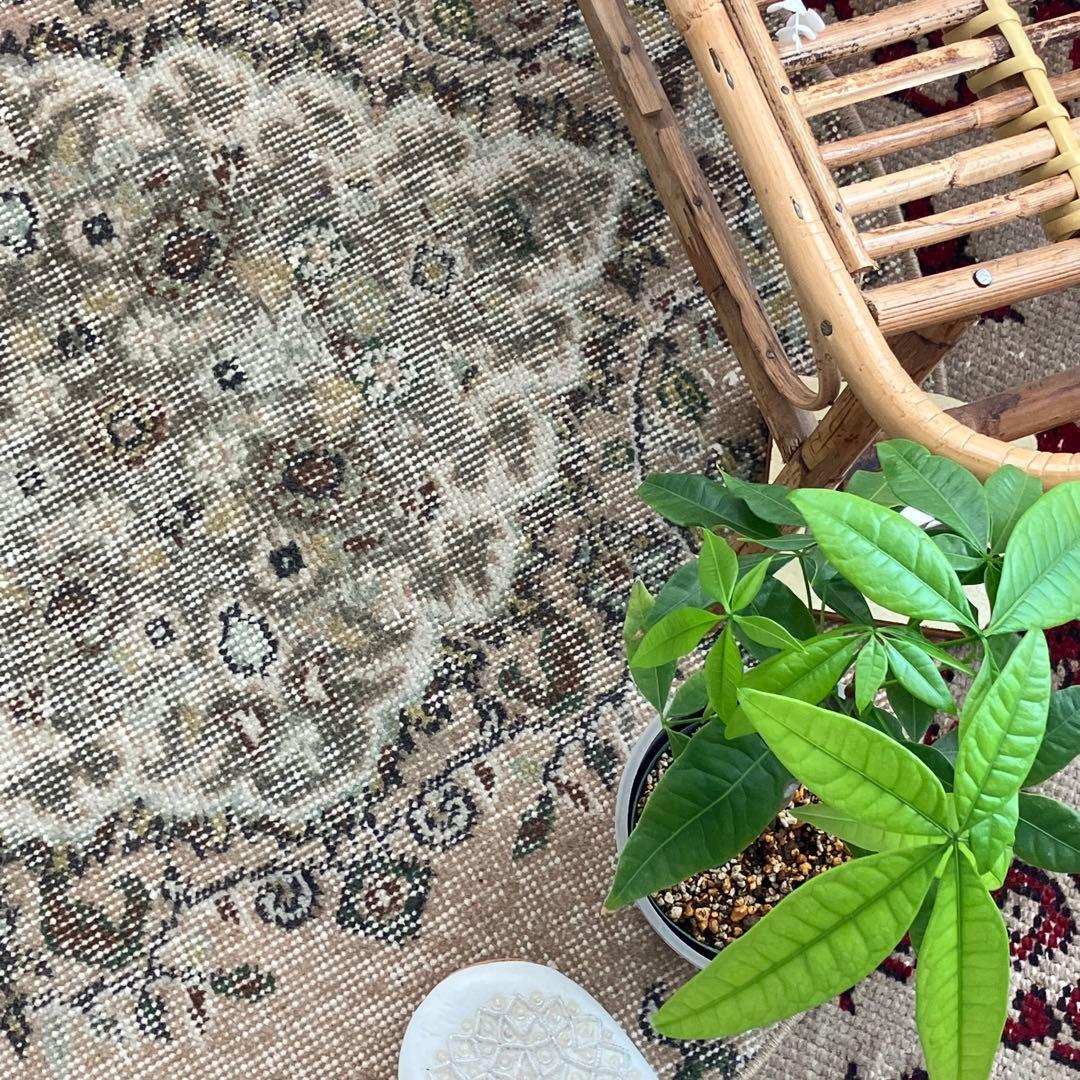 キャラメルベージュ89×84グレー メダリオン ラウンド トルコ