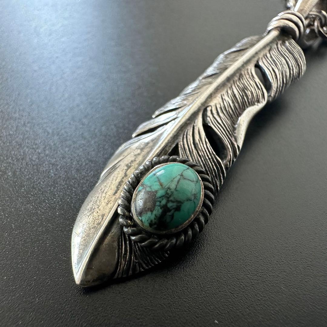 SAAD シルバー 925 銀縄 ターコイズ 70mm フェザー ネックレス - メルカリ