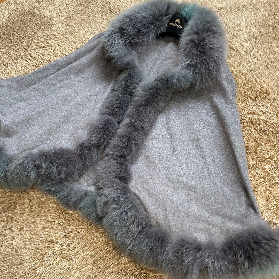 カシミヤ100% ブルーフォックス ポンチョ カシミヤ100％ 毛皮 ブルーフォックスケープ | かぜとゆきオンライン