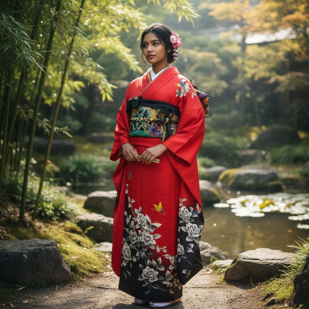 美品 斉藤三才 落款 金彩 舞蝶花文 逸品 フルセット 振袖 振り袖