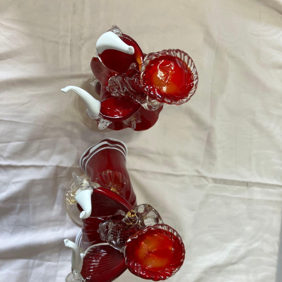 ベネチアンガラス美術品工芸品ムラーノガラスペア人形赤金彩 - メルカリ