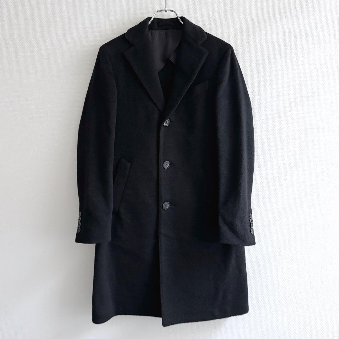 最高級 LARDINI キャメル100% チェスターコート 44 黒 メンズ LARDINI（ラルディーニ） コート チェスターコート カシミヤ シングル