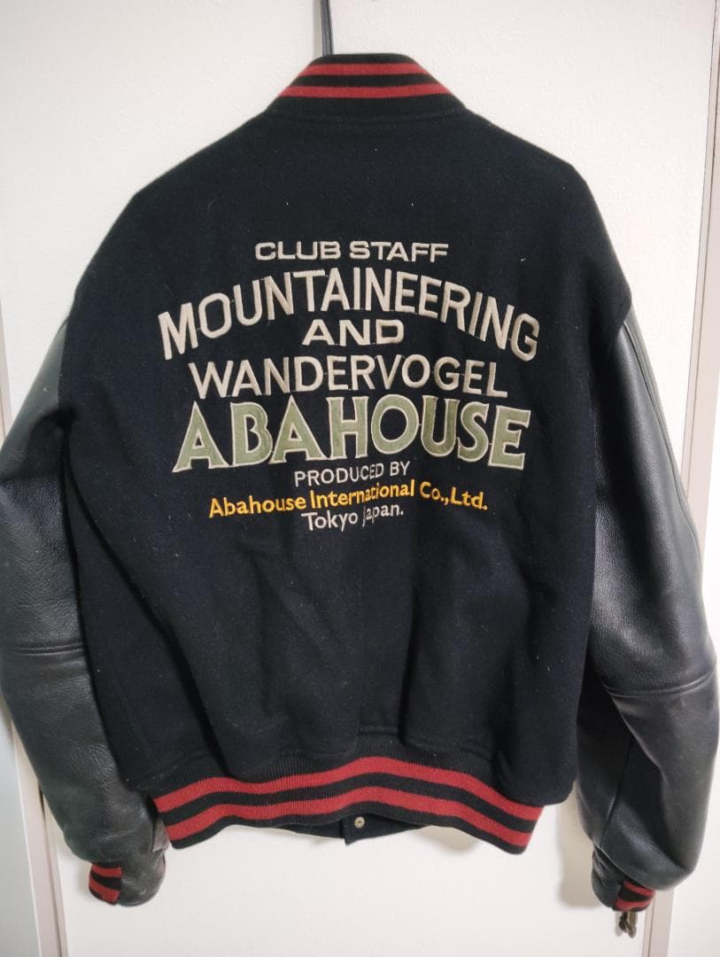 送料込み★ABAHOUSEアバハウス　袖革　スタジャンブラック良好sizeL相当 ABAHOUSE】アバハウス 90s スタジャン ヴィンテージ 刺繍 袖革 バー