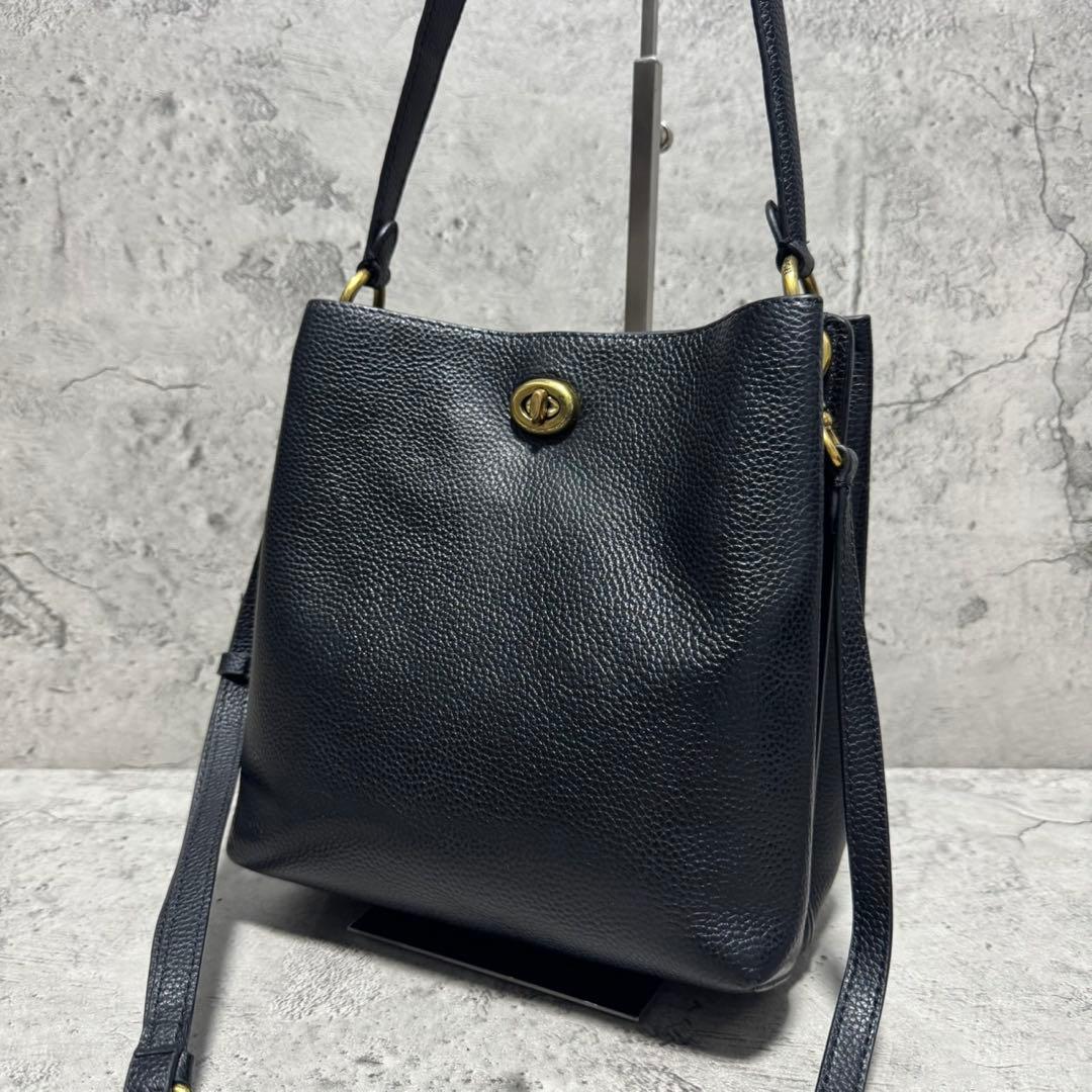良品 コーチ レザー 2way ショルダーバッグ ウィロウ ターンロック 黒 COACH(コーチ) New Willis Turnlock ニューウィリス ターンロック 2WAY