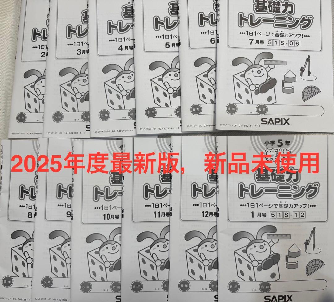 サピックスsapix 算数　基礎力トレーニング　5年　12冊　新品未使用 SAPIX 小5 サピックス 算数 基礎力トレーニング 通年セット 【計12回分