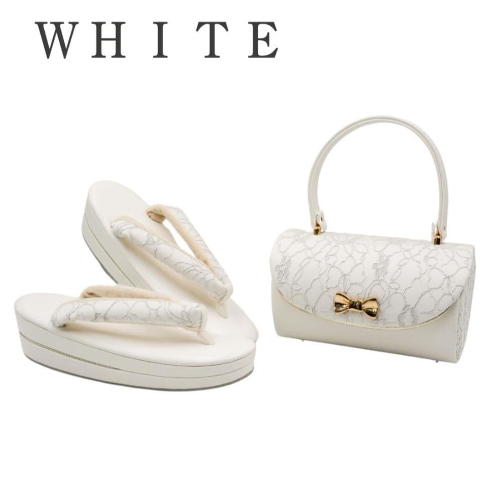 ホワイト 草履とバッグのセット リボン 成人式 卒業式 結婚式 SOUBIEN（創美苑） 草履バッグセット 成人式 振袖 訪問着 卒業式 厚底