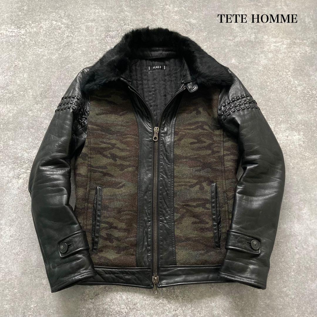 【TETE HOMME】 PLAG テットオム 極上ラムレザージャケット 迷彩 Yahoo!オークション -「テットオム レザー ジャケット」の落札相場