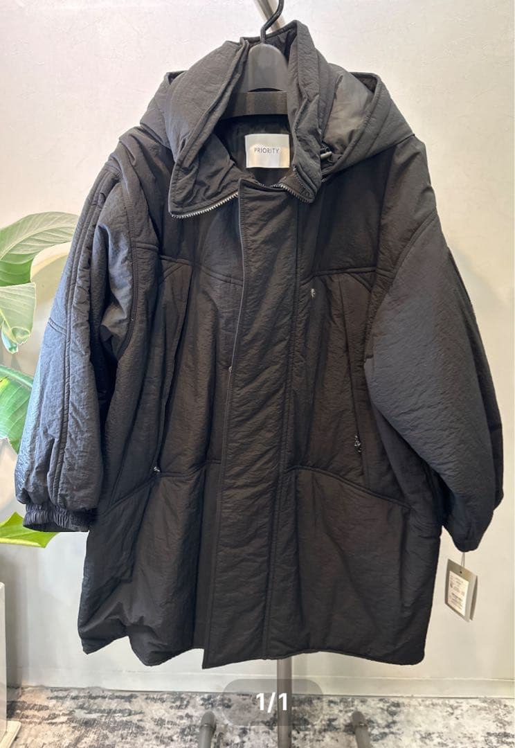PRIORITY ブラック 中綿コートフード付き プチ オンフルール Petit Honfleur フード付き中綿コート （ブラック