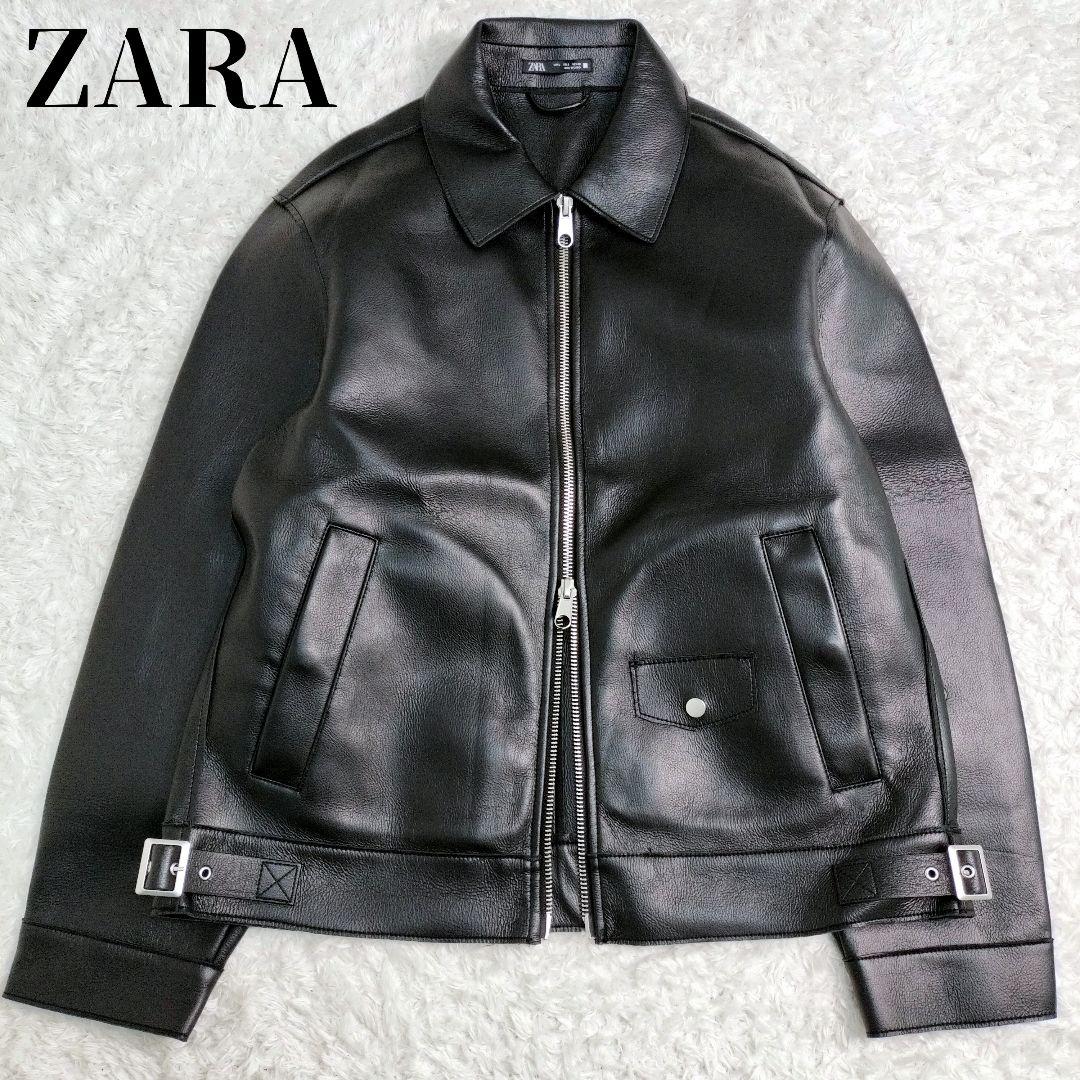 ZARA　ザラ　レザージャケット　大きいサイズ　ジップ　ライダース　短丈 ☆ZARAザラ本革 オーバーサイズ レザーライダースジャケット (ZARA