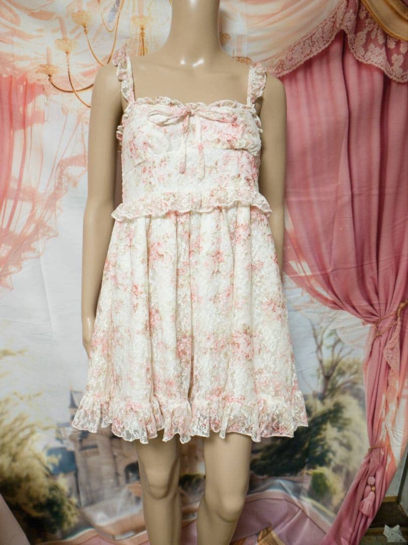 希少　リズリサ　レースフラワー　キャミソール　ワンピー　姫ロリ　00s　姫ギャル 激レア 当時物】LIZ LISA リズリサ パワーネット 花柄ワンピース 姫