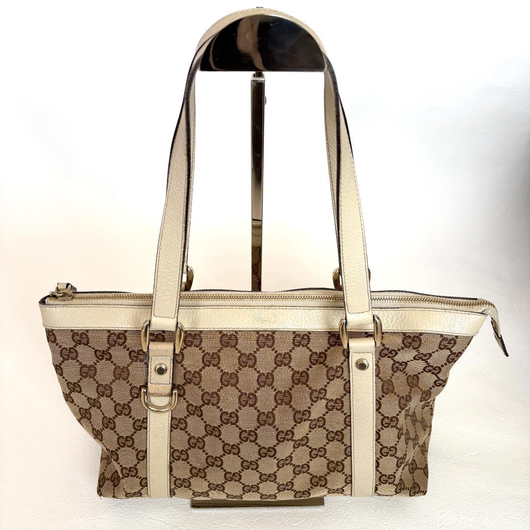 GUCCI グッチ　トートバッグ　アビー　キャンバス　141470 GUCCI - 美品 グッチ GGキャンバス アビー 141470 レザー トート