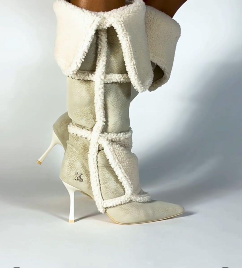 yellow ロングブーツ ホワイト スクエアロングブーツ レイン対応（ブーツ・ブーティ） | ESPERANZA