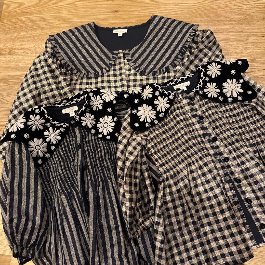 3点セット★bonjour diaryワンピース&ブラウス DearMyLove ワンピース ヨークフリルハートビジューリボンフレア