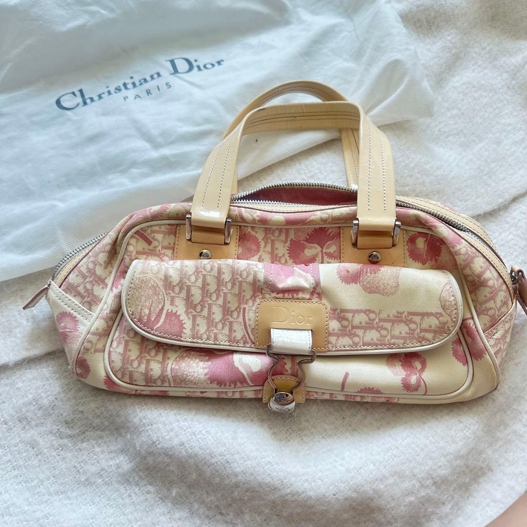 希少 Dior 花柄 ピンク トロッター ハンドバッグ ディオール - メルカリ