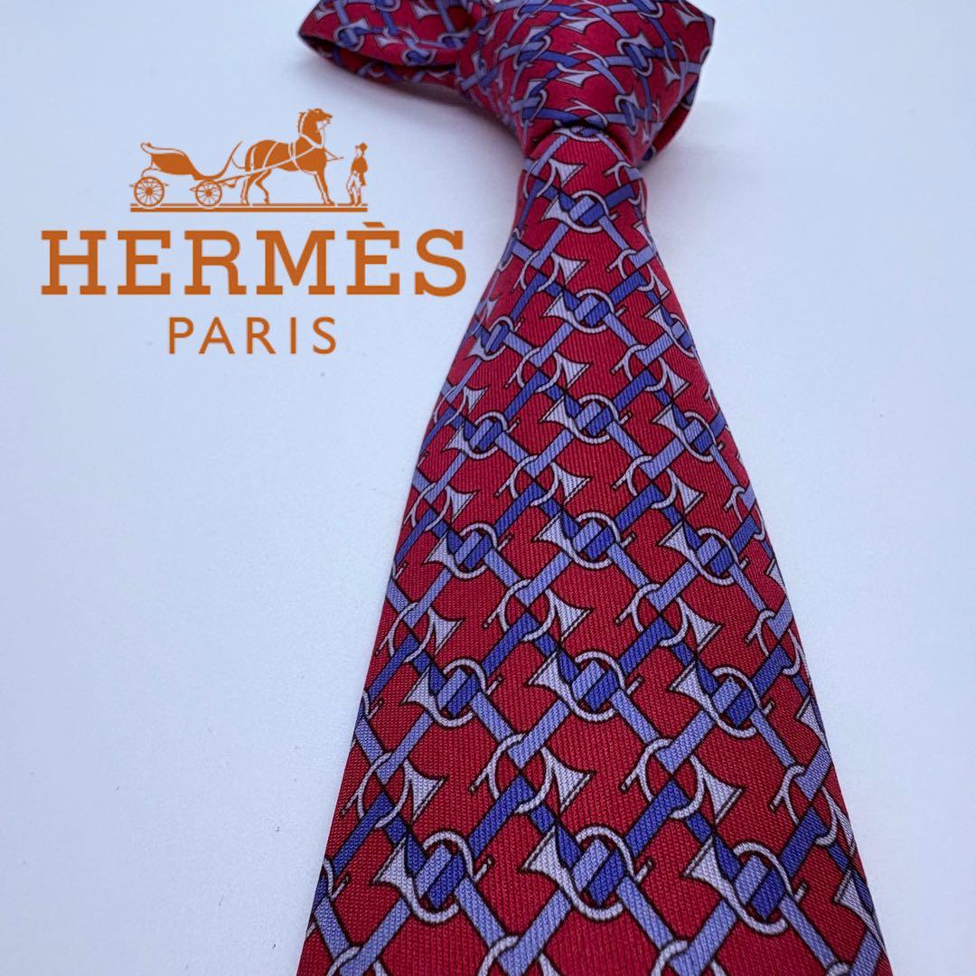 【美品】HERMES/エルメス　ネクタイ　総柄 HERMES（エルメス） #anzt ネクタイ 紺 シルク 総柄 ロゴ 動物