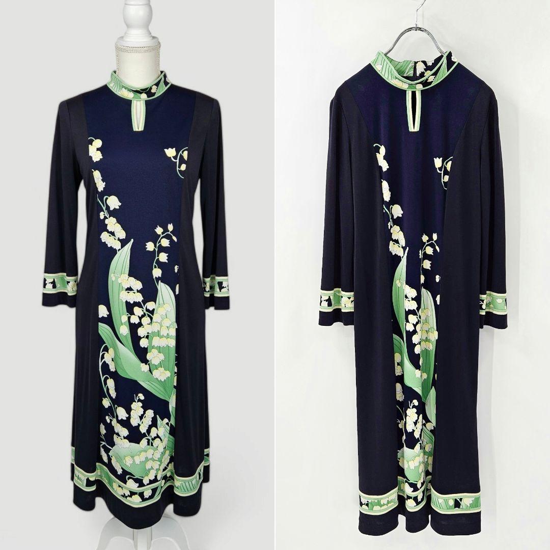 【試着のみ】レオナール　カンカン　ハイネック　ワンピース　フラワー　2023 ニュアンスフラワーハイネックワンピース/MAJESTIC LEGON