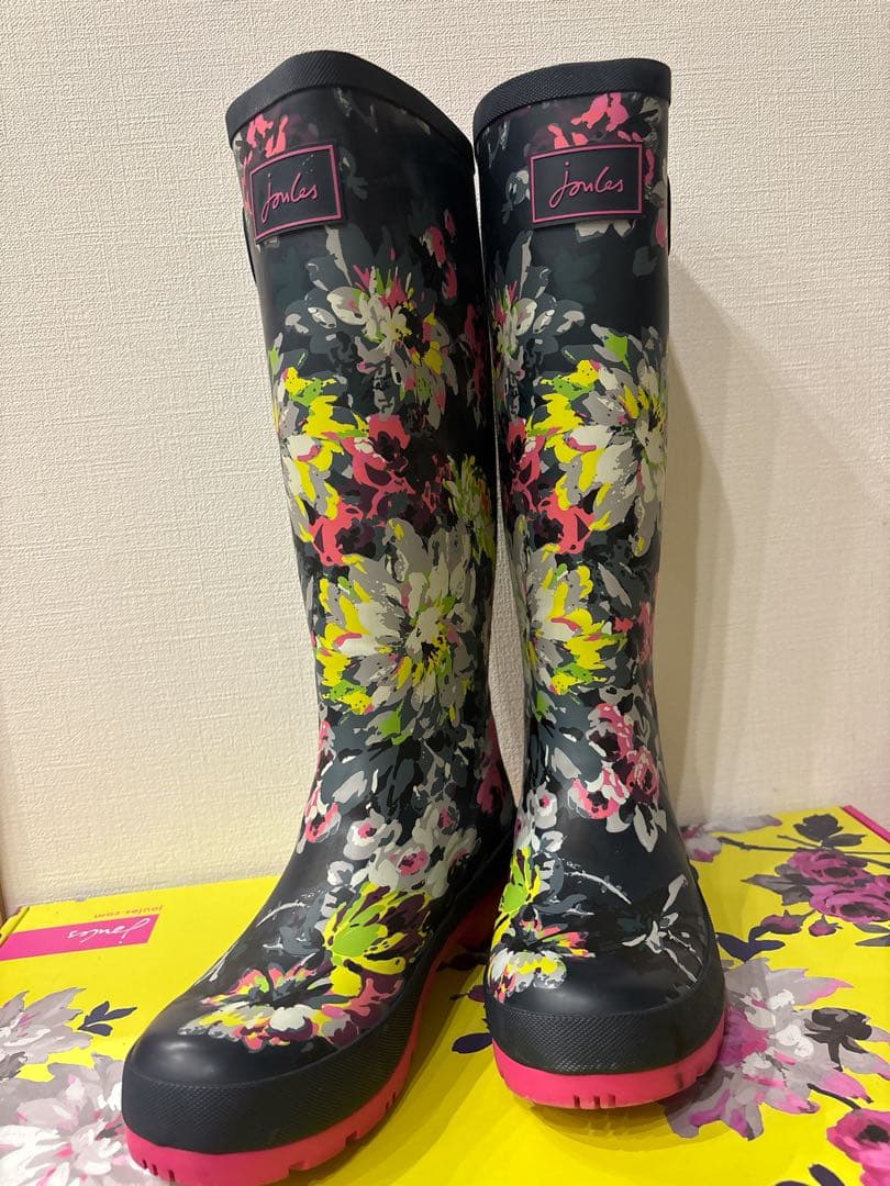 【美品】Joules フラワープリント 長靴 紺・ピンク Amazon | [MTKCNTL] プリント レインブーツ レディース おしゃれ ゴム