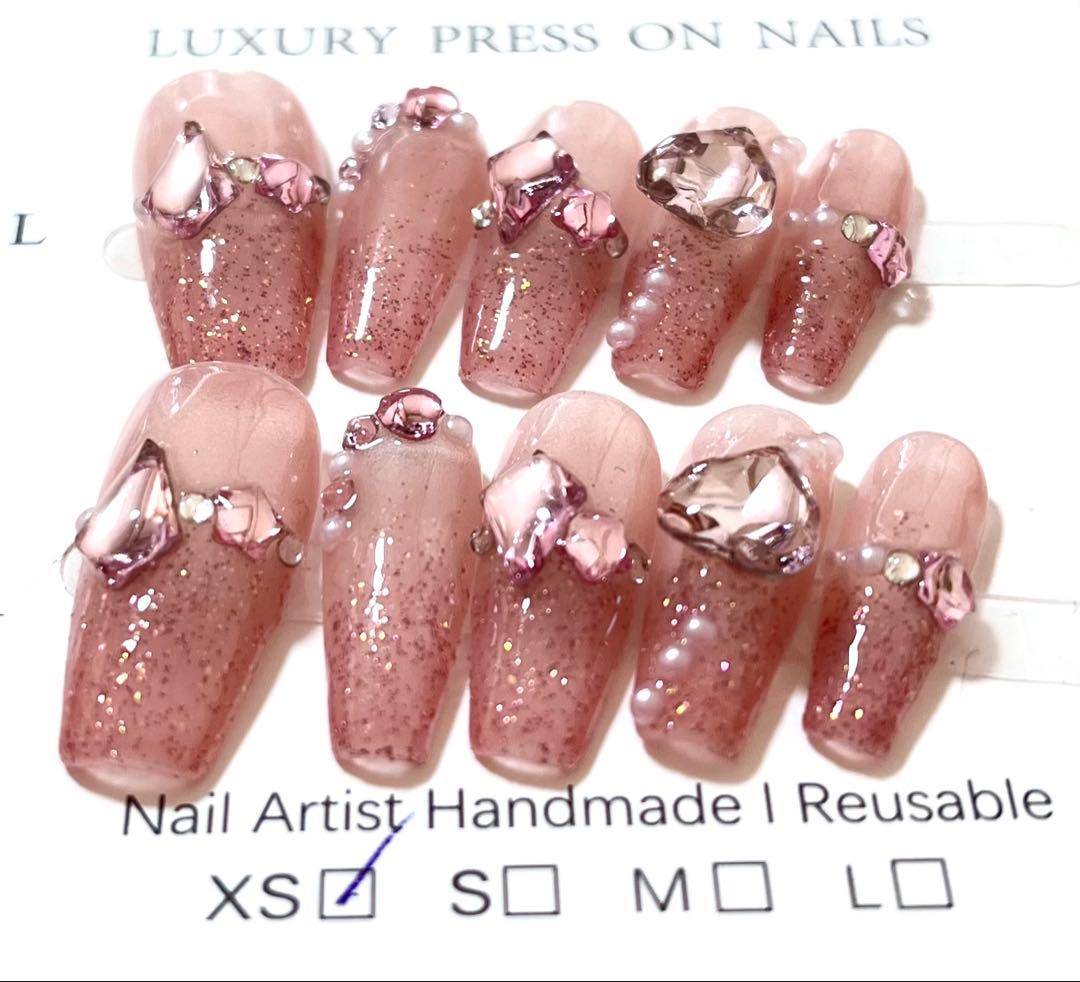 ネイルチップ ワンホン 韓国 量産型 ピンクグラデーション XS - メルカリ