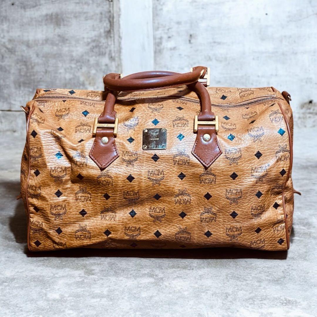 MCM 大容量 ボストンバッグ ブラウン モノグラム エムシーエム レザー MCM（エムシーエム） エム シー エム ヴィセトス ロゴグラム