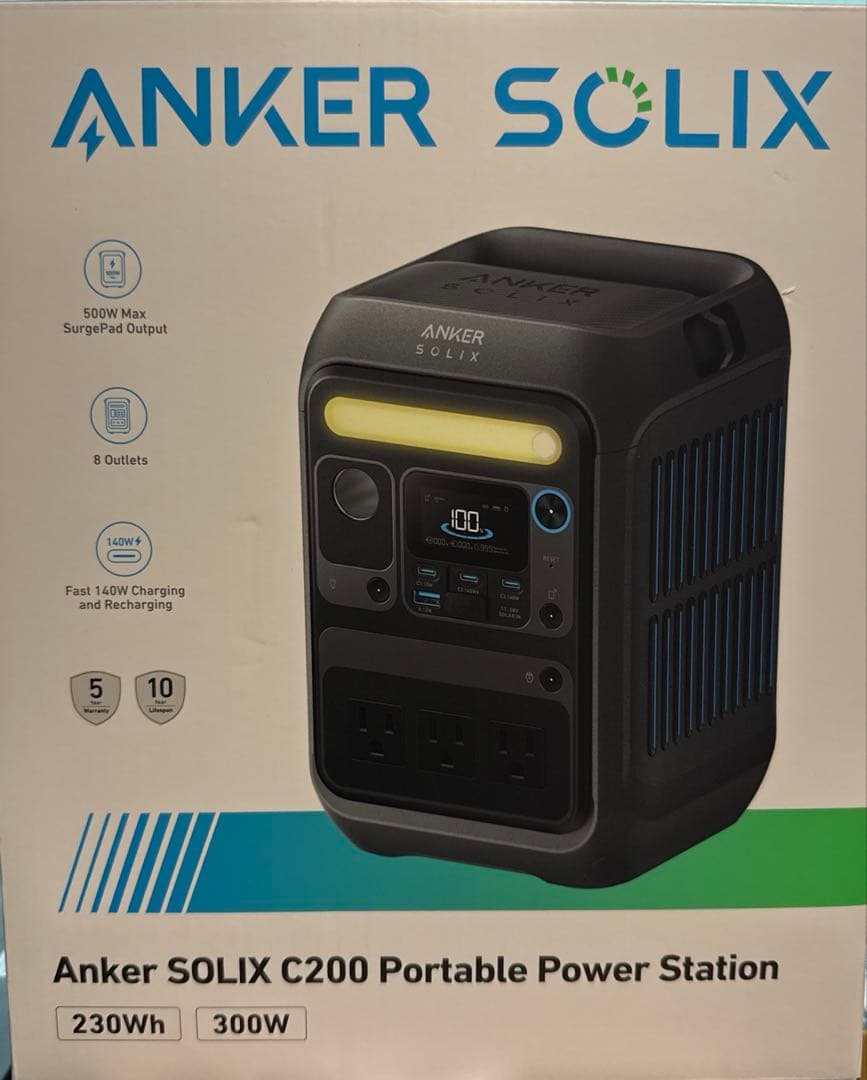 発電機・ポータブル電源 Anker Solix C200 Portable Power Station Amazon.com : Anker SOLIX C200 DC Power Bank Station, 192Wh