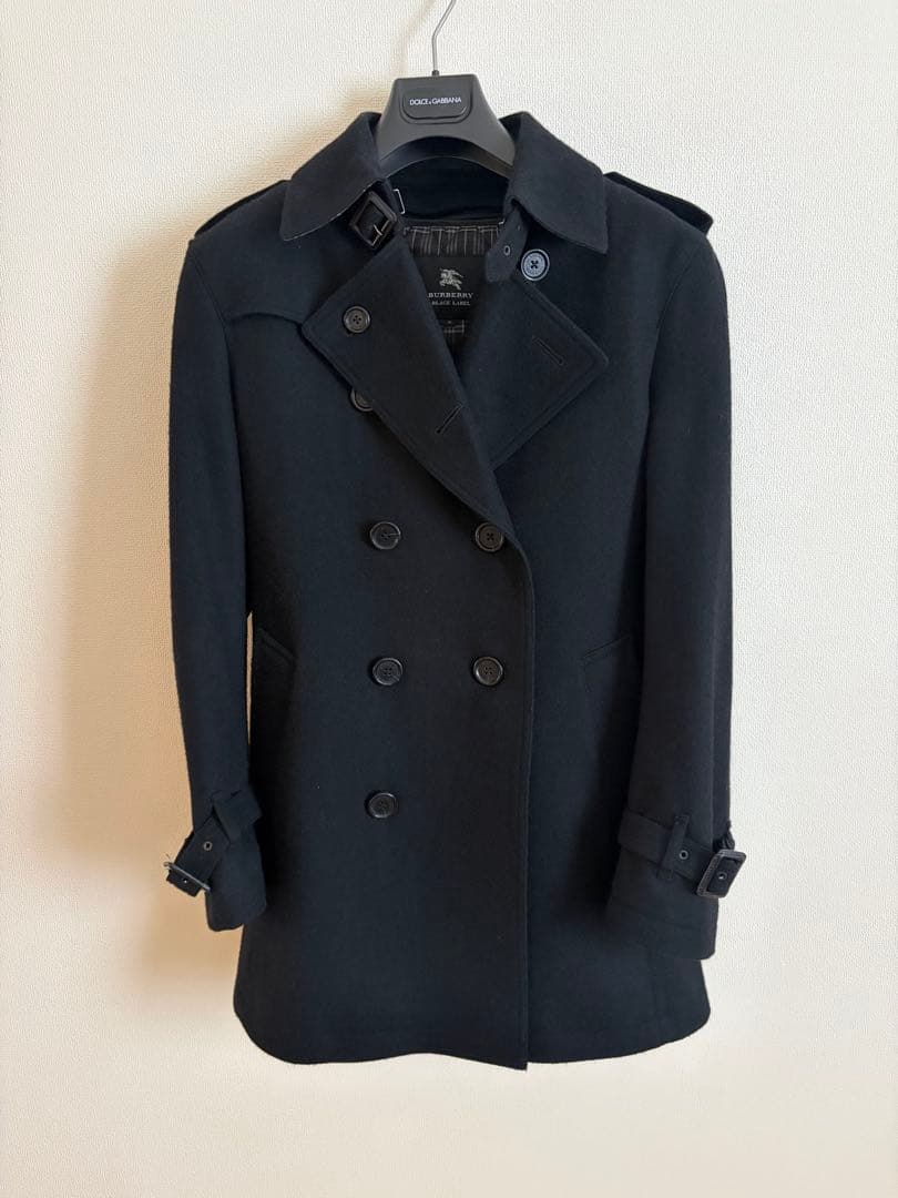 BURBERRY BLACK LABEL ウールピーコート ブラック 中古・古着通販】BURBERRY BLACK LABEL (バーバリーブラックレーベル